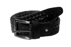 MOSPL Men's Genuine Leather Belt - Hand Woven (Black)